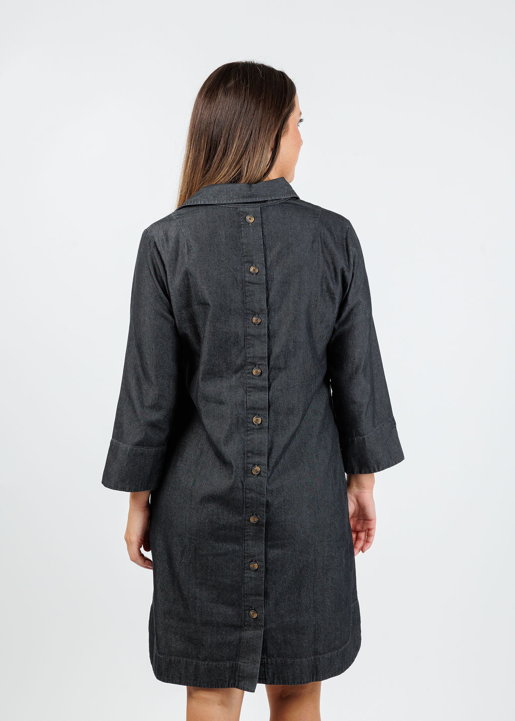Hinson Wu Aileen 3/4 Sleeve Denim Dress in Black Wash available at Barbara Katz