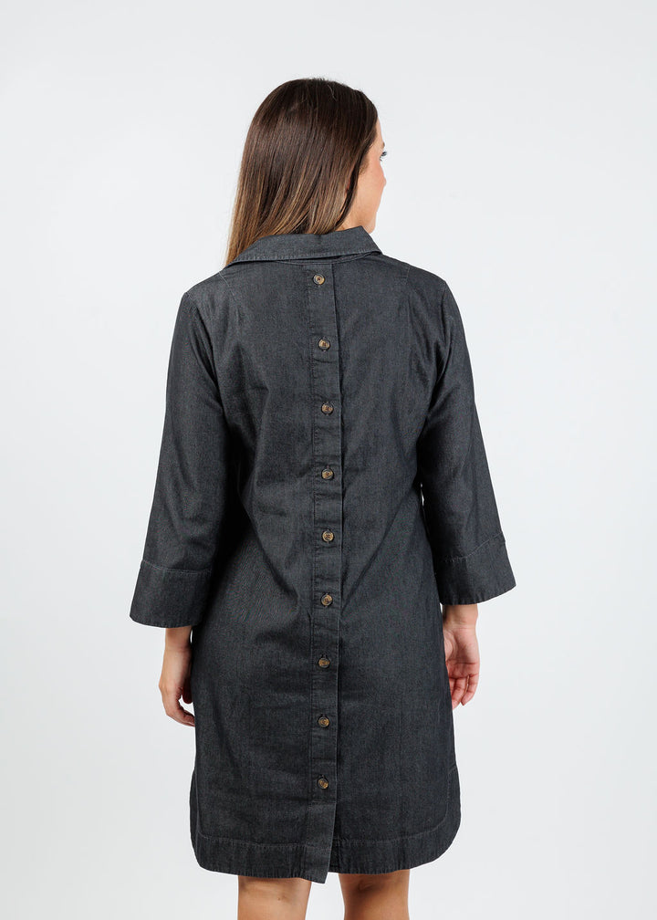 Hinson Wu Aileen 3/4 Sleeve Denim Dress in Black Wash available at Barbara Katz