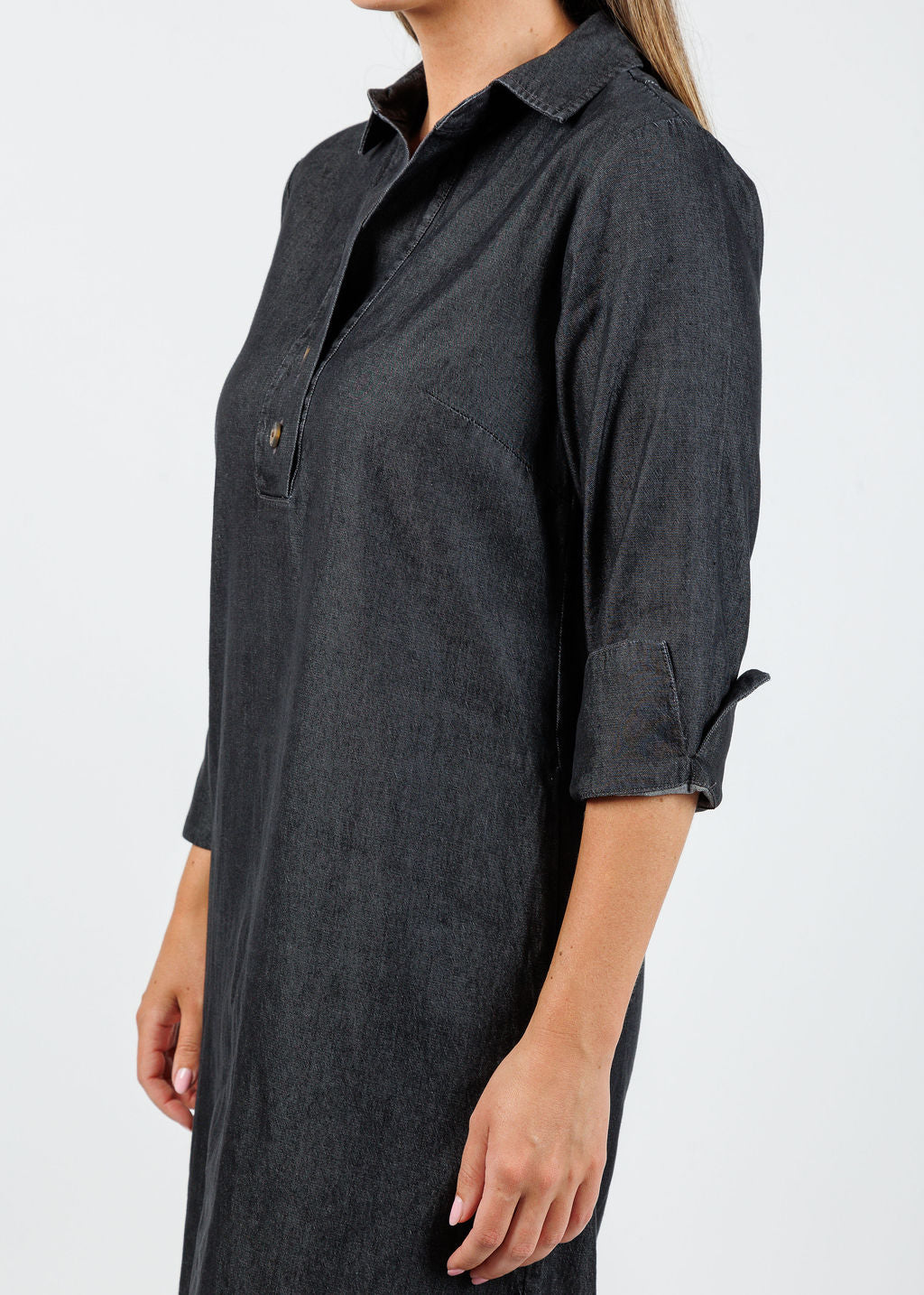 Hinson Wu Aileen 3/4 Sleeve Denim Dress in Black Wash available at Barbara Katz