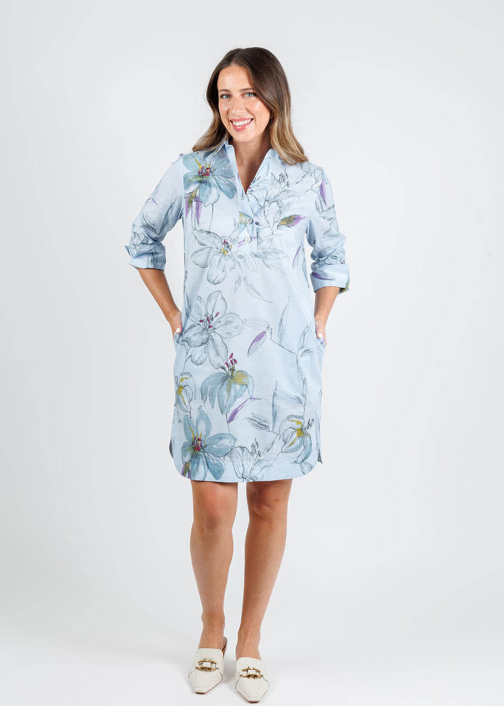 Hinson Wu 3/4 Sleeve Aileen Dress in Lily Print available at Barbara Katz