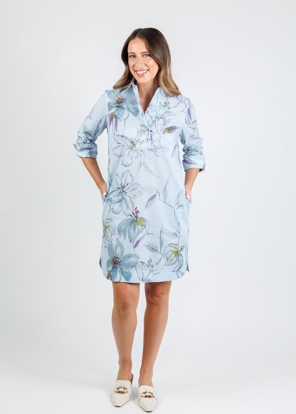 Hinson Wu 3/4 Sleeve Aileen Dress in Lily Print available at Barbara Katz