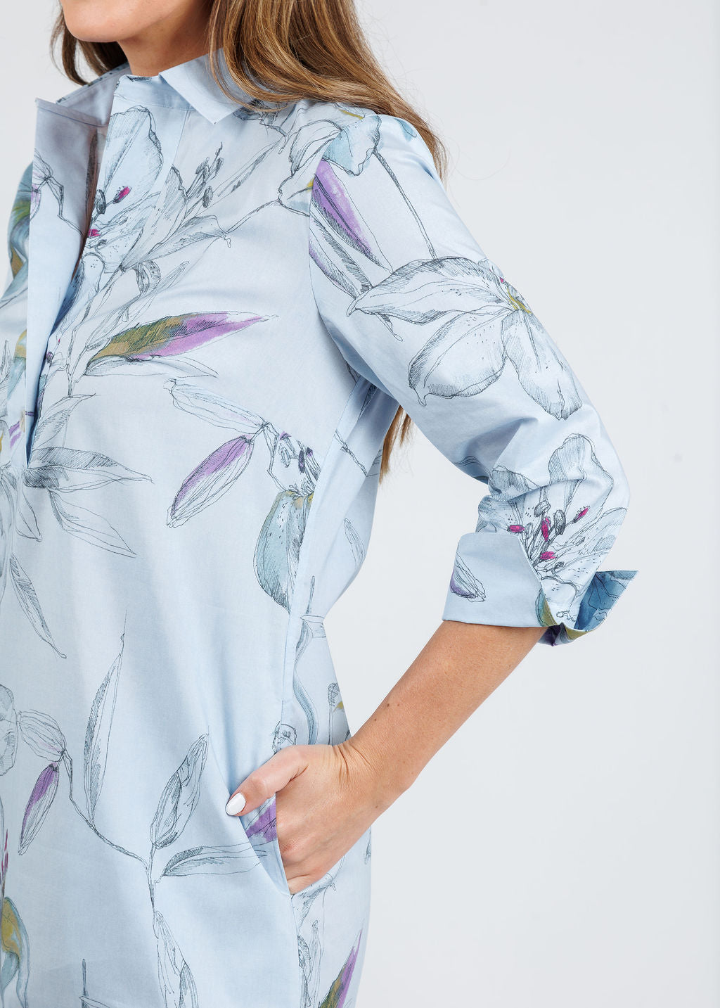Hinson Wu Aileen 3/4 Sleeve Dress in Lily Print available at Barbara Katz