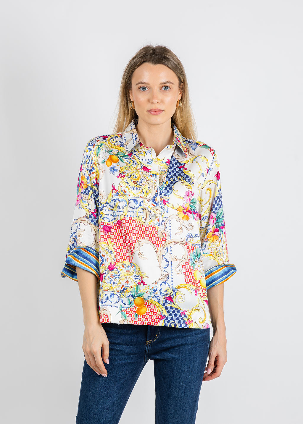 Hinson Wu Aileen 3/4 Sleeve Amalfi Print Top available at Barbara Katz