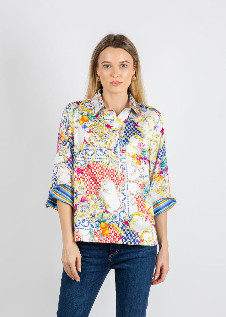 Hinson Wu Aileen 3/4 Sleeve Amalfi Print Top available at Barbara Katz