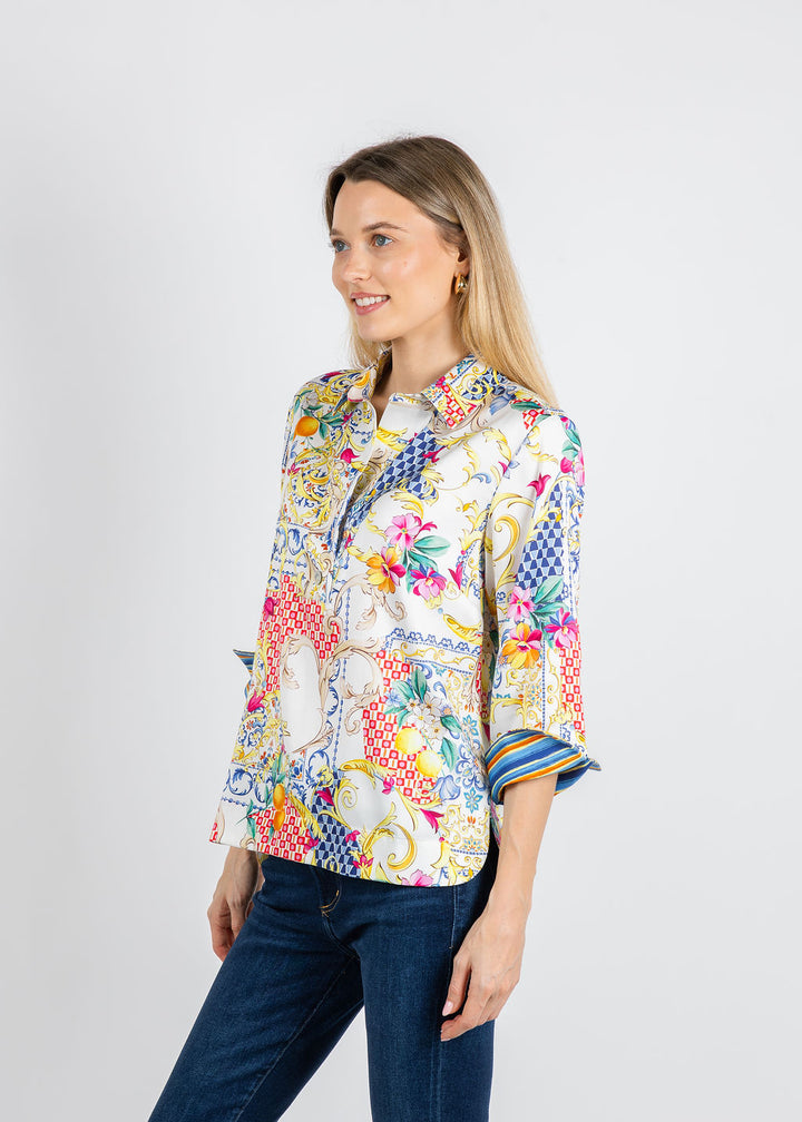 Hinson Wu Aileen 3/4 Sleeve Amalfi Print Top available at Barbara Katz
