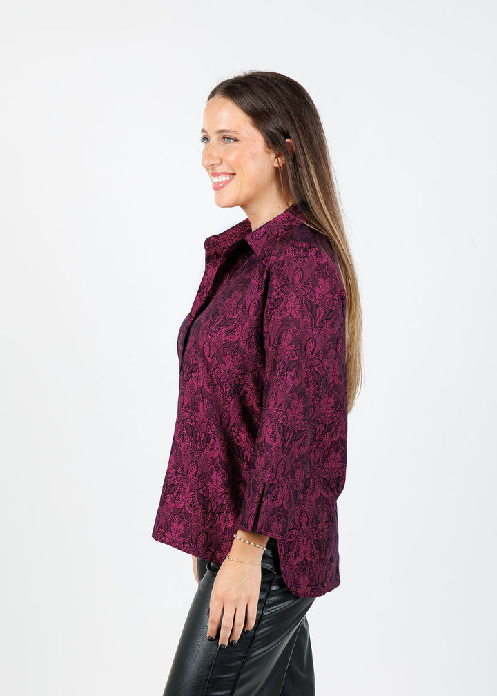 Hinson Wu Aileen 3/4 Sleeve Blouse in Black/Raspberry available at Barbara Katz