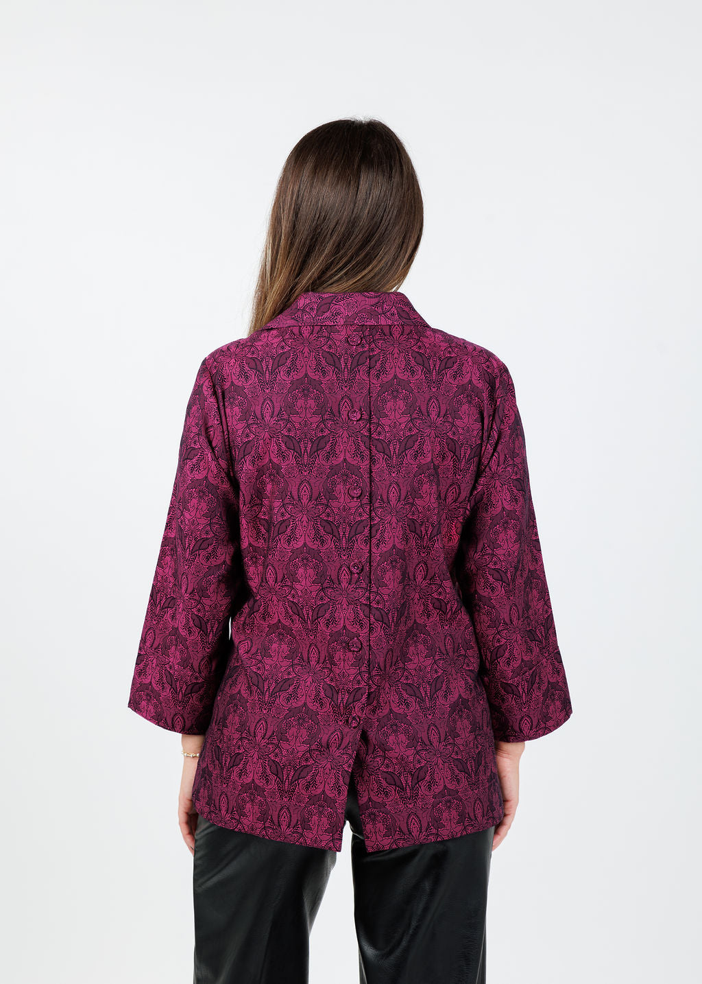 Hinson Wu Aileen 3/4 Sleeve Blouse in Black/Raspberry available at Barbara Katz