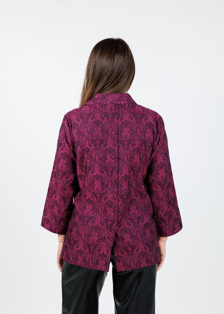 Hinson Wu Aileen 3/4 Sleeve Blouse in Black/Raspberry available at Barbara Katz