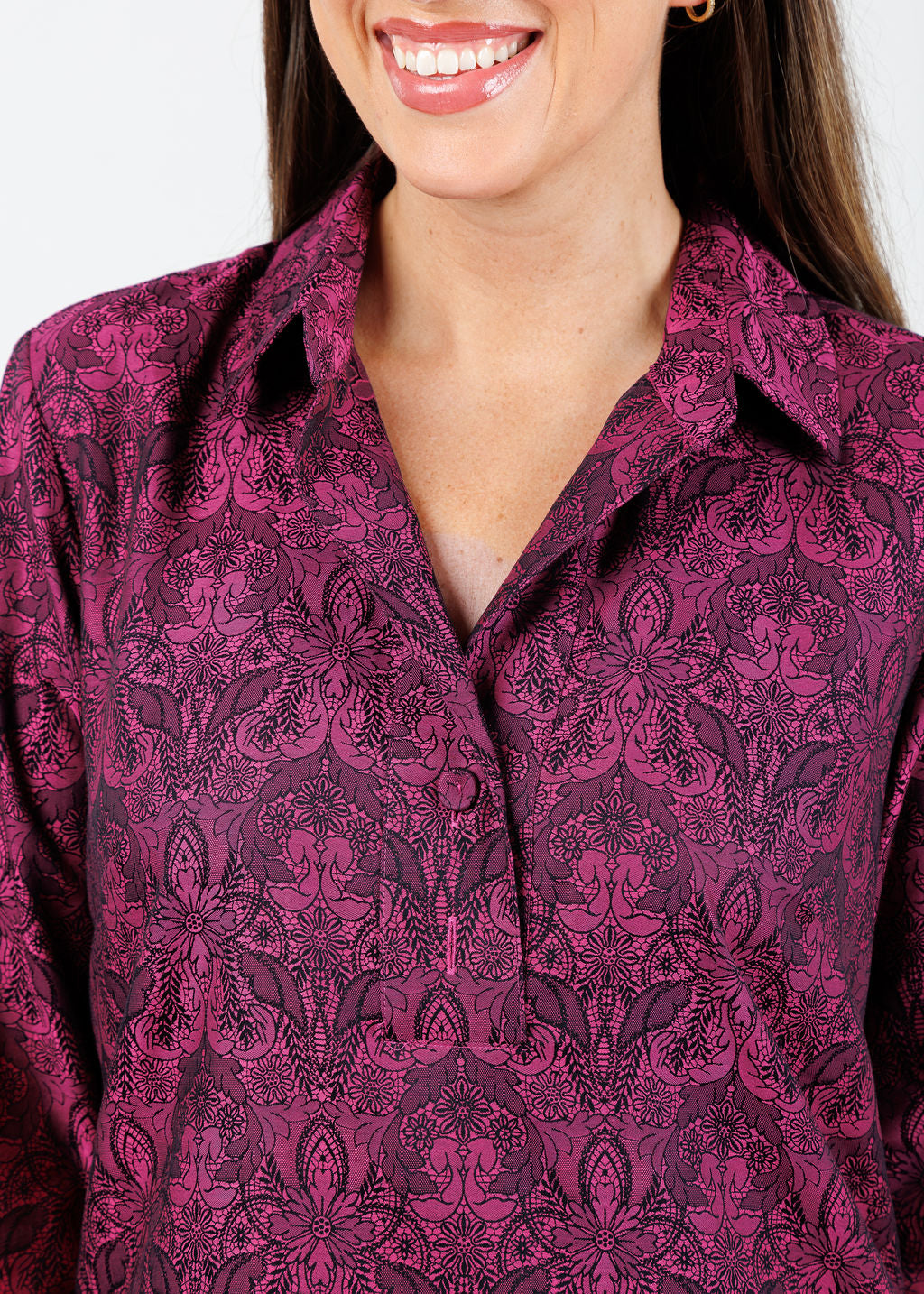 Hinson Wu Aileen 3/4 Sleeve Blouse in Black/Raspberry available at Barbara Katz