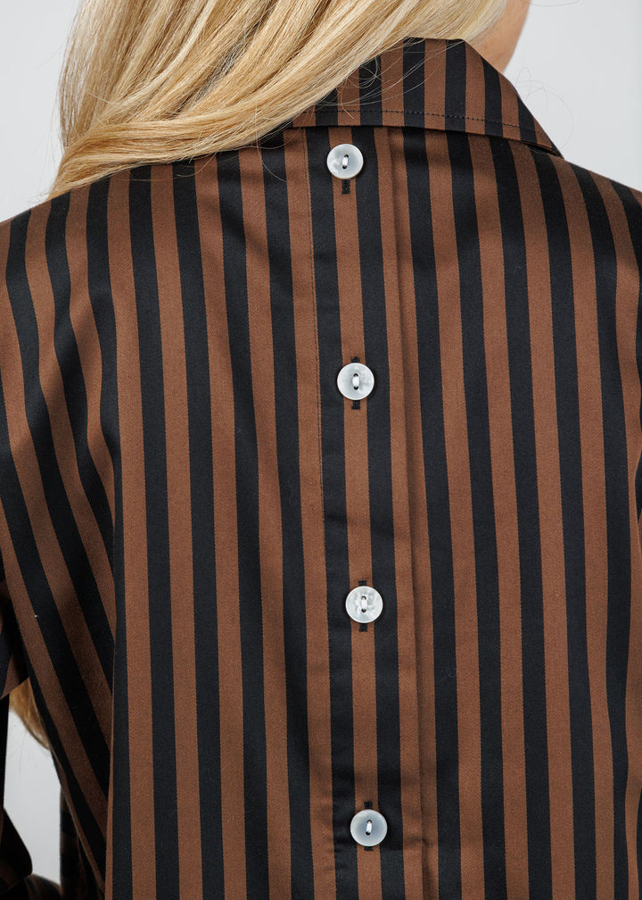 Hinson Wu Aileen 3/4 Sleeve Classic Stripe Button Back Shirt in Caramel/Black available at Barbara Katz