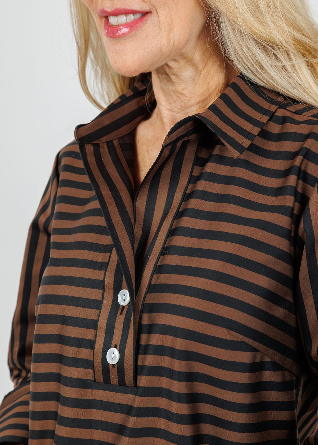 Hinson Wu Aileen 3/4 Sleeve Classic Stripe Top in Caramel/Black available at Barbara Katz