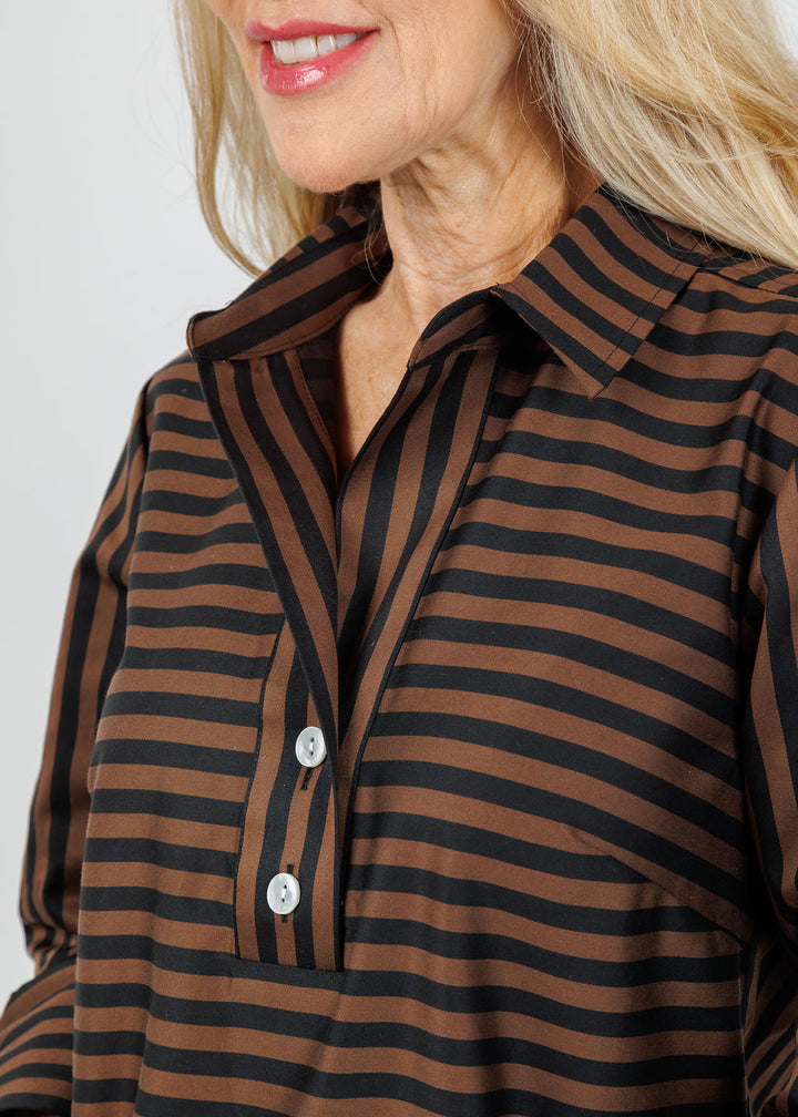 Hinson Wu Aileen 3/4 Sleeve Classic Stripe Top in Caramel/Black available at Barbara Katz