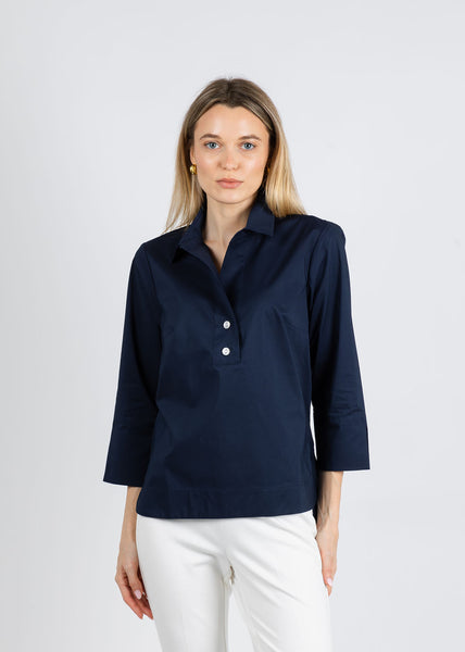 Hinson Wu Aileen 3/4 Sleeve Button Back Top - Navy