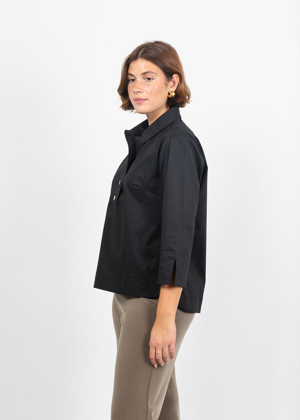 Hinson Wu Aileen 3/4 Sleeve Button Back Top in Black available at Barbara Katz