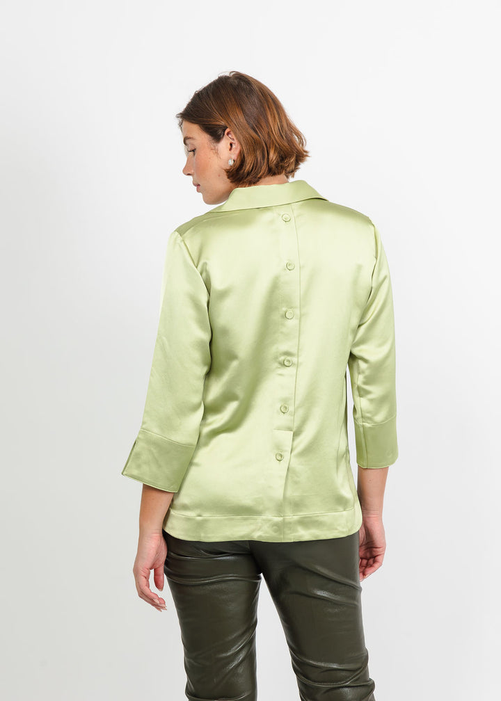 Hinson Wu Aileen 3/4 Sleeve Liquid Satin Top in Pistachio available at Barbara Katz