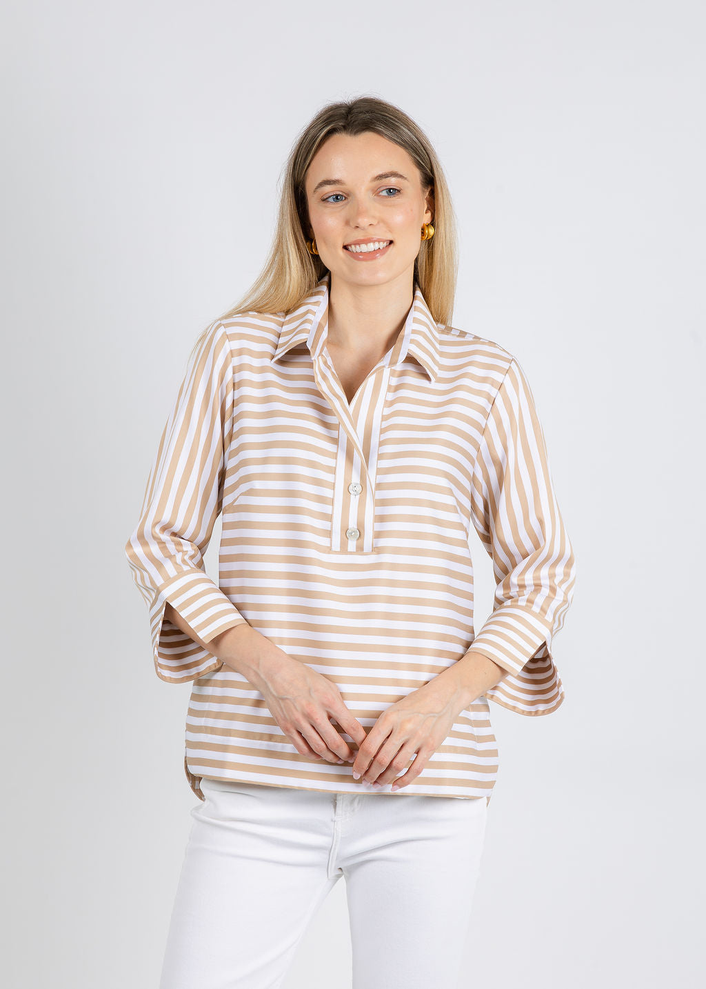 dress shirt and sweater combo HINSON WU Aileen 3/4 Sleeve Stripe Gingham Combo Shirt
