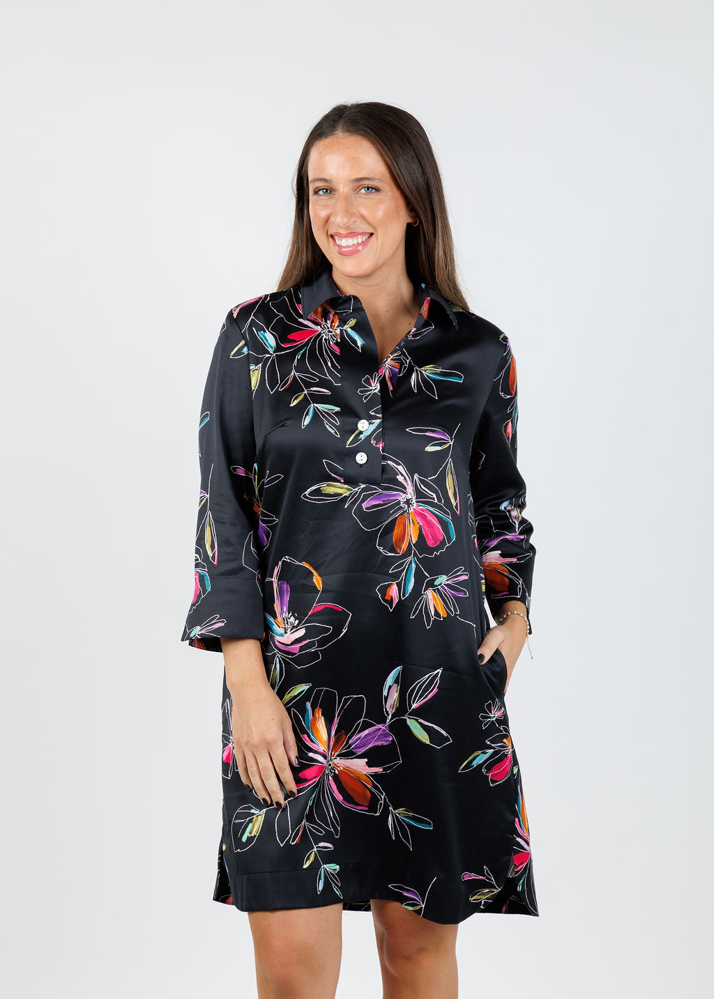 Hinson Wu Aileen 3/4 Sleeve Floral Stencil Dress available at Barbara Katz