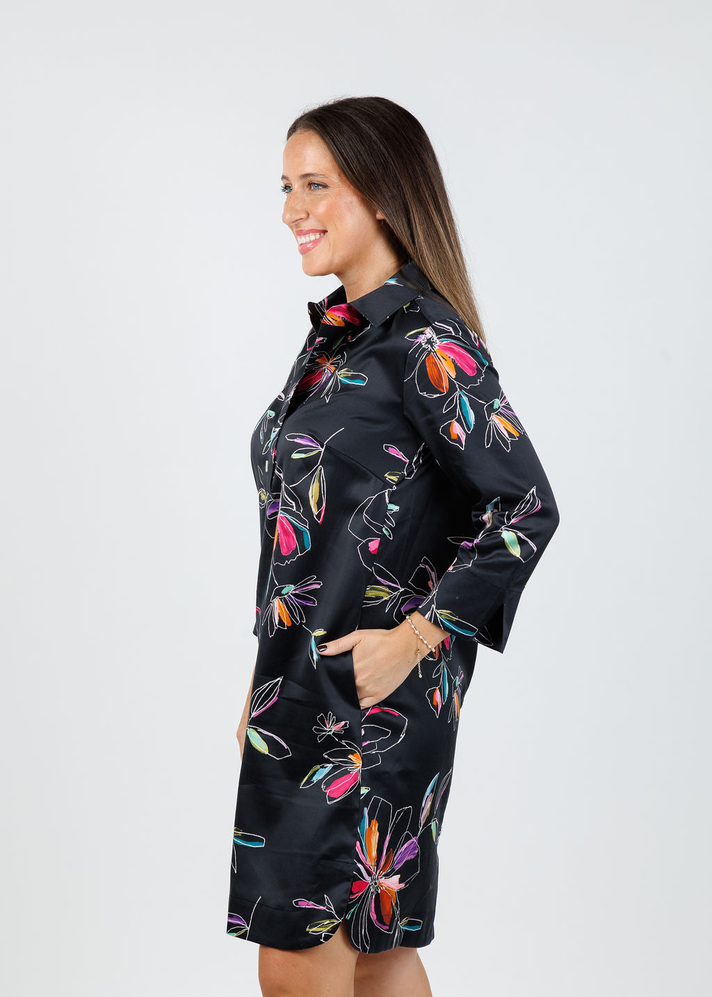 Hinson Wu Aileen 3/4 Sleeve Floral Stencil Dress available at Barbara Katz