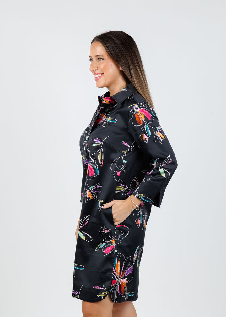 Hinson Wu Aileen 3/4 Sleeve Floral Stencil Dress available at Barbara Katz
