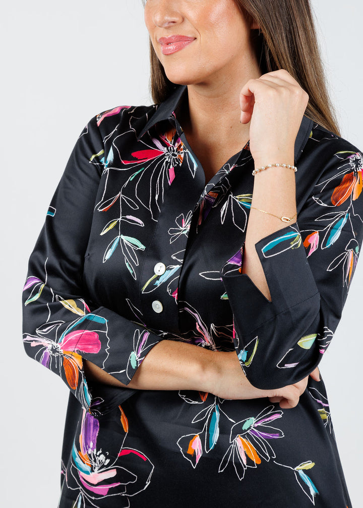Hinson Wu Aileen 3/4 Sleeve Floral Stencil Dress available at Barbara Katz