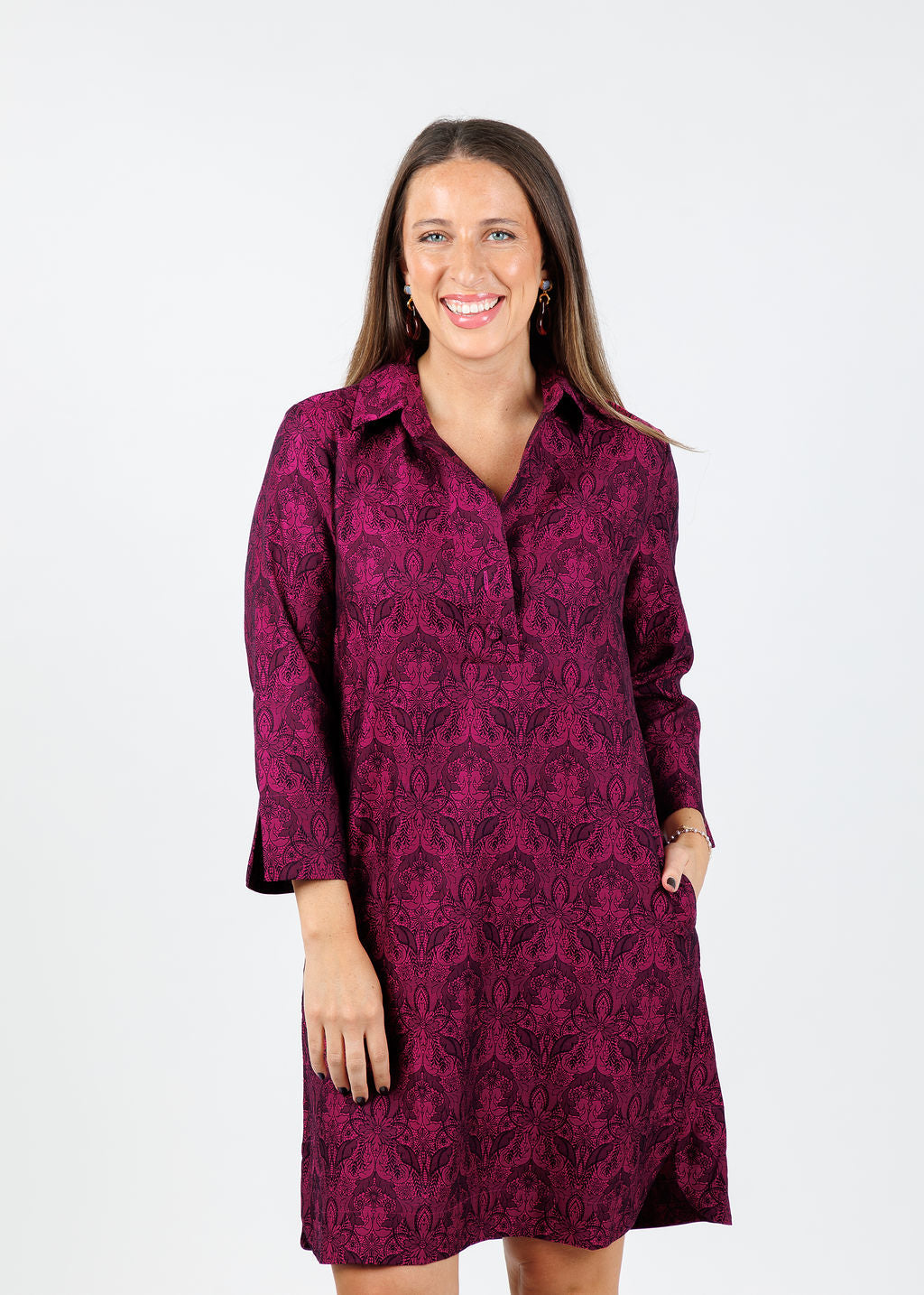 Hinson Wu Aileen Long Sleeve Dress in Black/Raspberry available at Barbara Katz