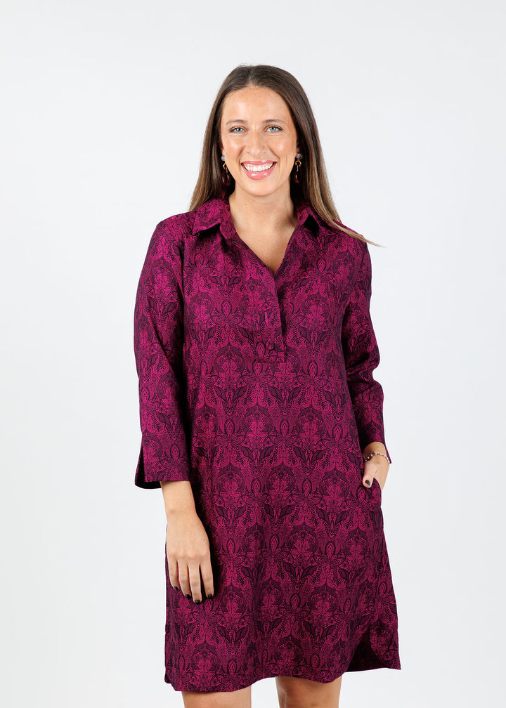Hinson Wu Aileen Long Sleeve Dress in Black/Raspberry available at Barbara Katz
