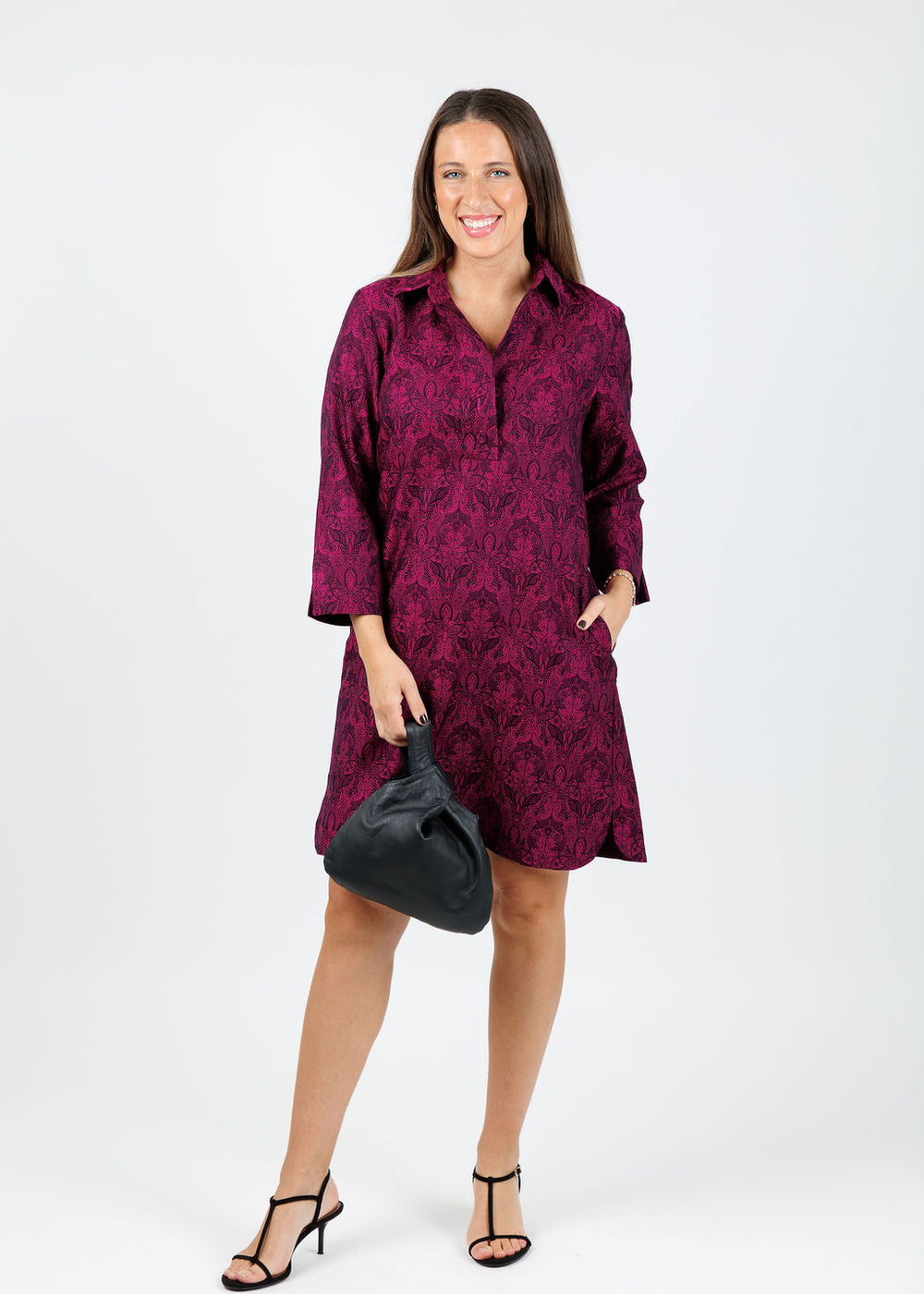 Hinson Wu Aileen Long Sleeve Dress in Black/Raspberry available at Barbara Katz