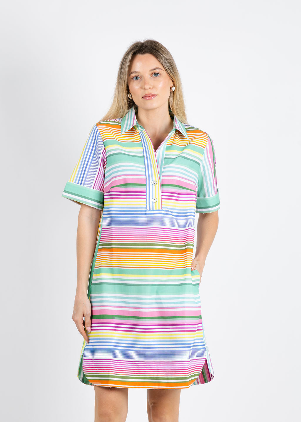 Hinson Wu Aileen Short Sleeve Multi Linen Stripe Dress available at Barbara Katz