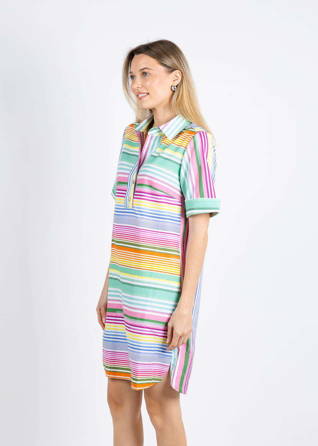 Hinson Wu Aileen Short Sleeve Multi Linen Stripe Dress available at Barbara Katz