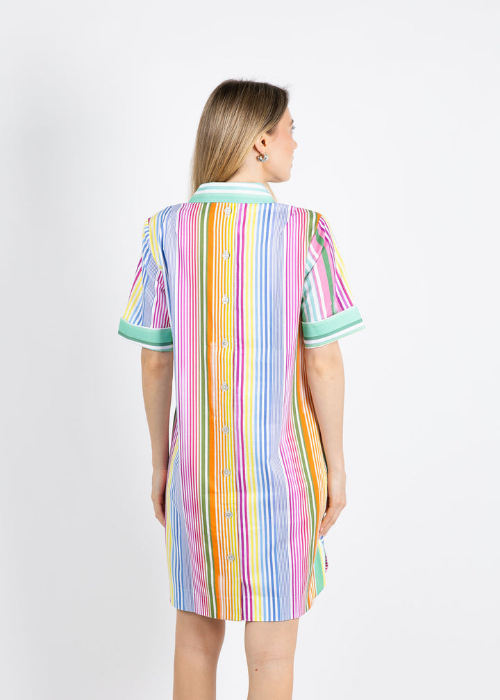 Hinson Wu Aileen Short Sleeve Multi Linen Stripe Dress available at Barbara Katz