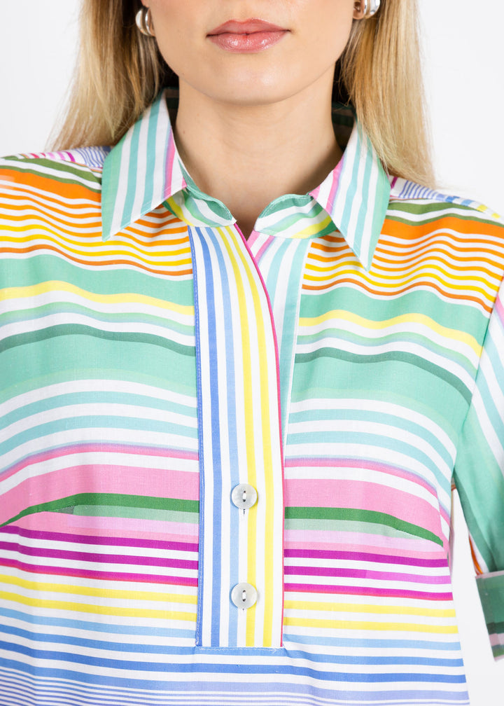 Hinson Wu Aileen Short Sleeve Multi Linen Stripe Dress available at Barbara Katz