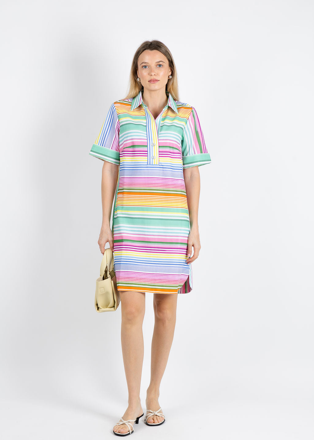 Hinson Wu Aileen Short Sleeve Multi Linen Stripe Dress available at Barbara Katz
