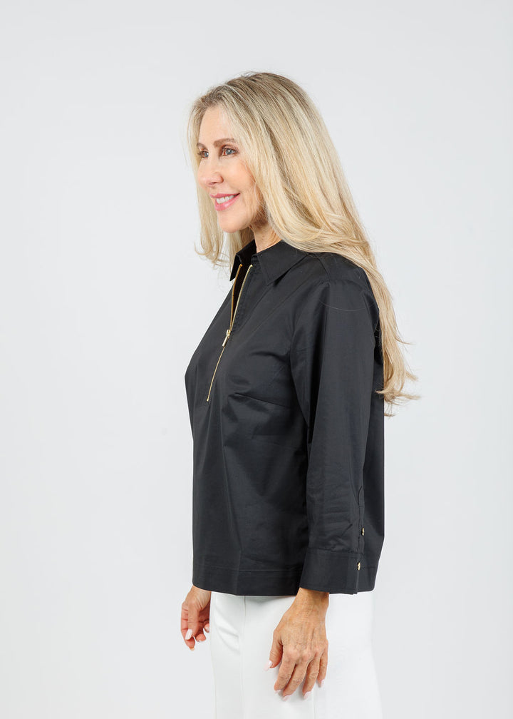 Hinson Wu Alessa 3/4 Sleeve Shirt in Black available at Barbara Katz