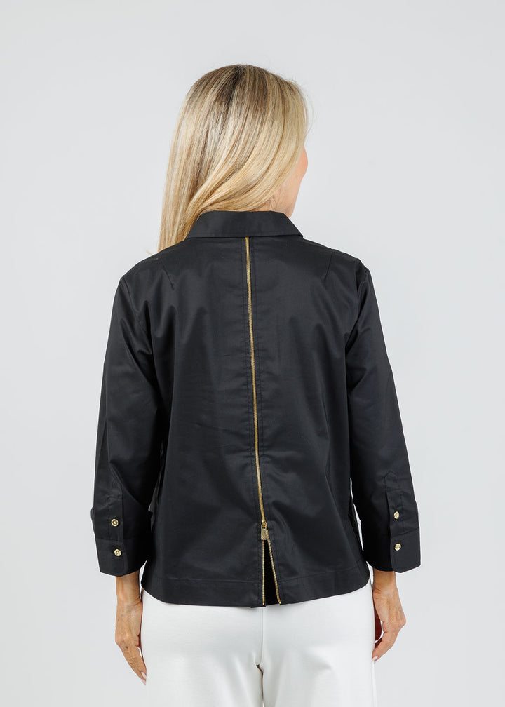 Hinson Wu Alessa 3/4 Sleeve Shirt in Black available at Barbara Katz