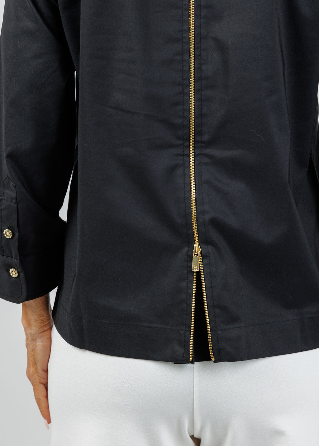Hinson Wu Alessa 3/4 Sleeve Back Zip Shirt in Black available at Barbara Katz