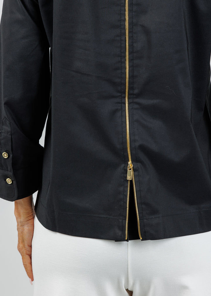 Hinson Wu Alessa 3/4 Sleeve Back Zip Shirt in Black available at Barbara Katz