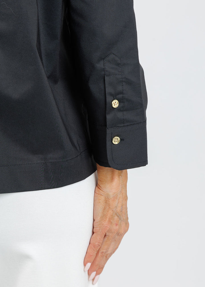 Hinson Wu Alessa 3/4 Sleeve Shirt in Black available at Barbara Katz