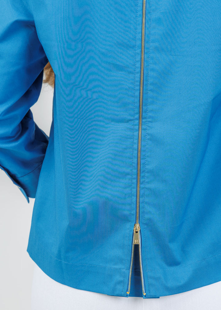 Hinson Wu Alessa 3/4 Sleeve Back Zip Shirt in Sapphire available at Barbara Katz