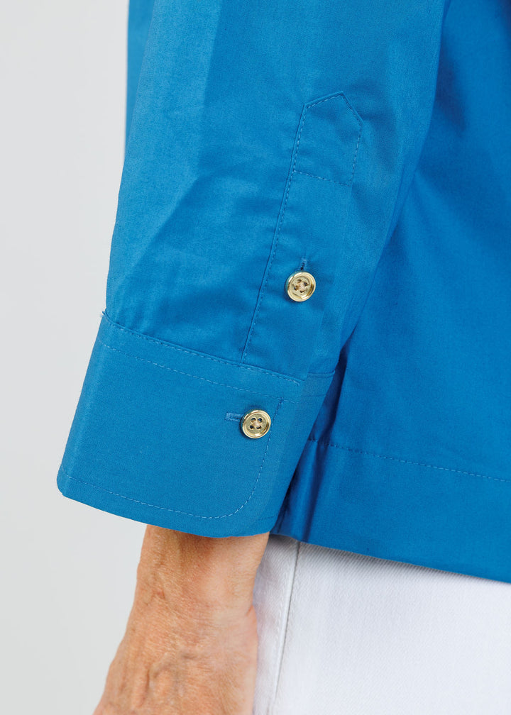 Hinson Wu Alessa 3/4 Sleeve Shirt in Sapphire available at Barbara Katz