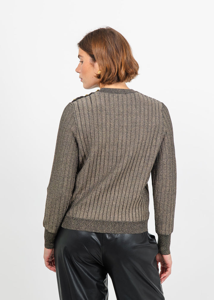 Hinson Wu Amber Shoulder Button Lurex Sweater in Gold available at Barbara Katz