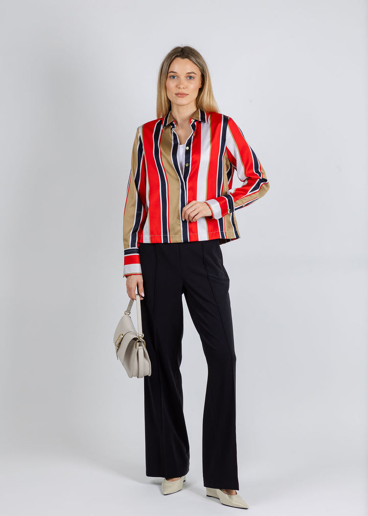 Hinson Wu Astrid Long Sleeve Shirt in Nautical Stripes paired with Cambio Ava Pull-On Long Trousers in Navy available at Barbara Katz