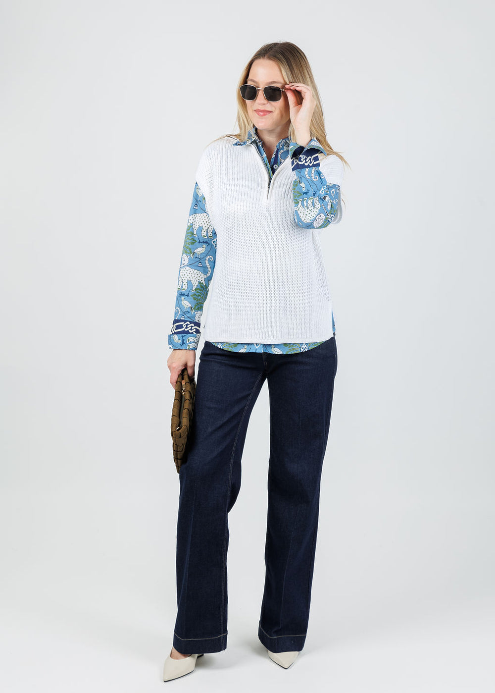 Hinson Wu Brooke Sleeveless Sweater Vest in Pearl White available at Barbara Katz