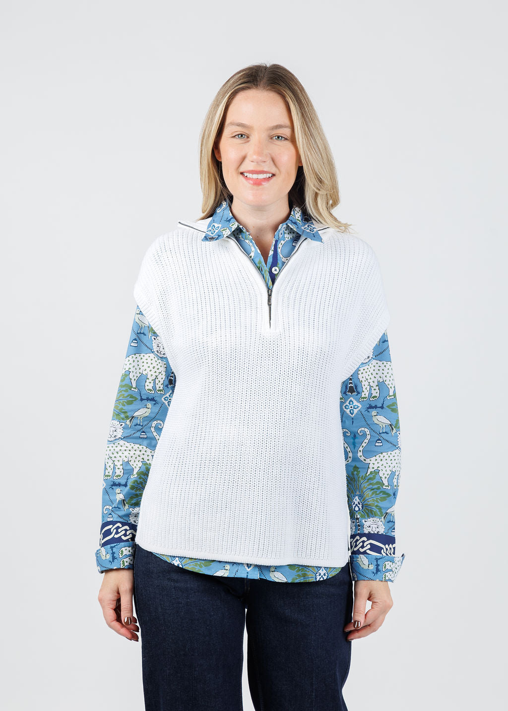 Hinson Wu Brooke Sleeveless Sweater Vest in Pearl White available at Barbara Katz