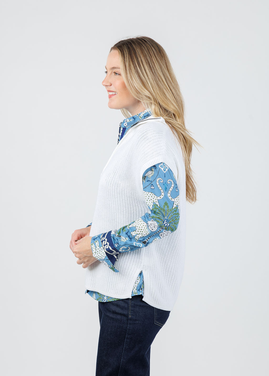 Hinson Wu Brooke Sleeveless Sweater Vest in Pearl White available at Barbara Katz