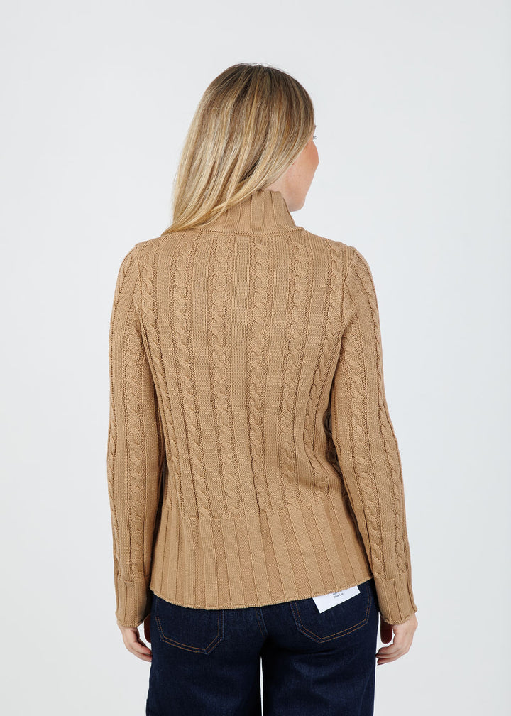 Hinson Wu Charlie Cable Long Sleeve Cardigan in Cappuccino available at Barbara Katz