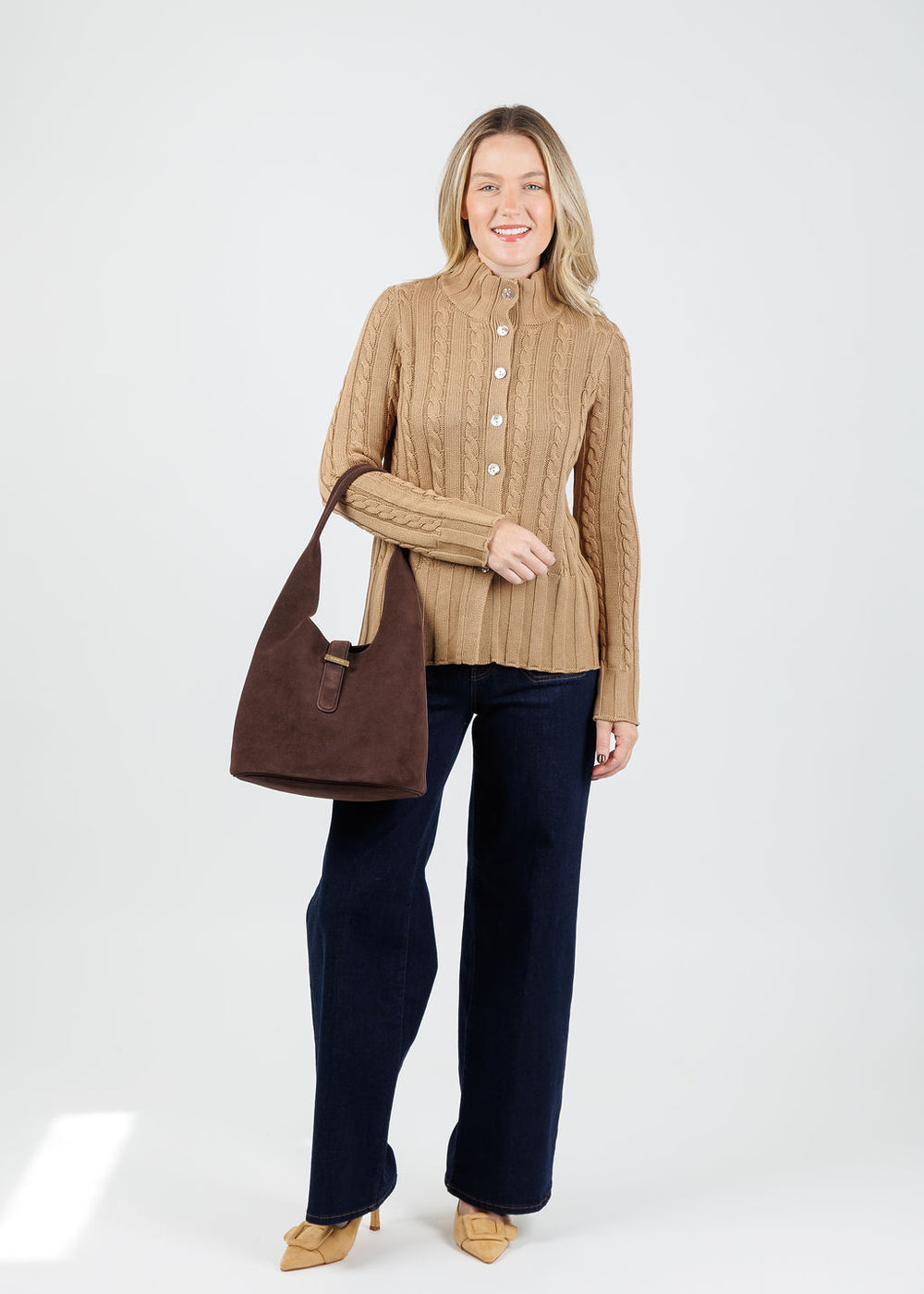 Hinson Wu Charlie Cable Long Sleeve Cardigan in Cappuccino available at Barbara Katz