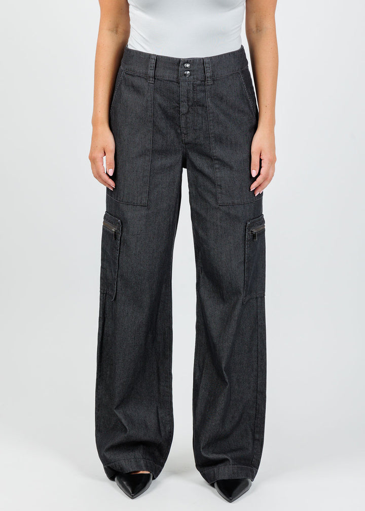 Hinson Wu Danni Denim Cargo Pants in Black Wash available at Barbara Katz