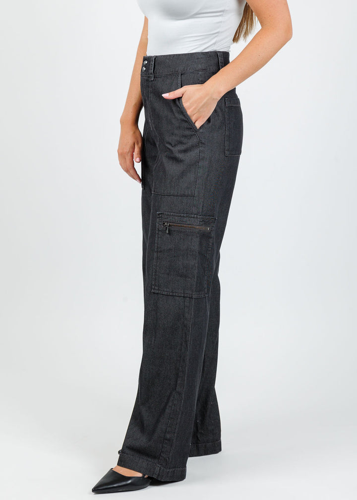 Hinson Wu Danni Denim Cargo Pants in Black Wash available at Barbara Katz