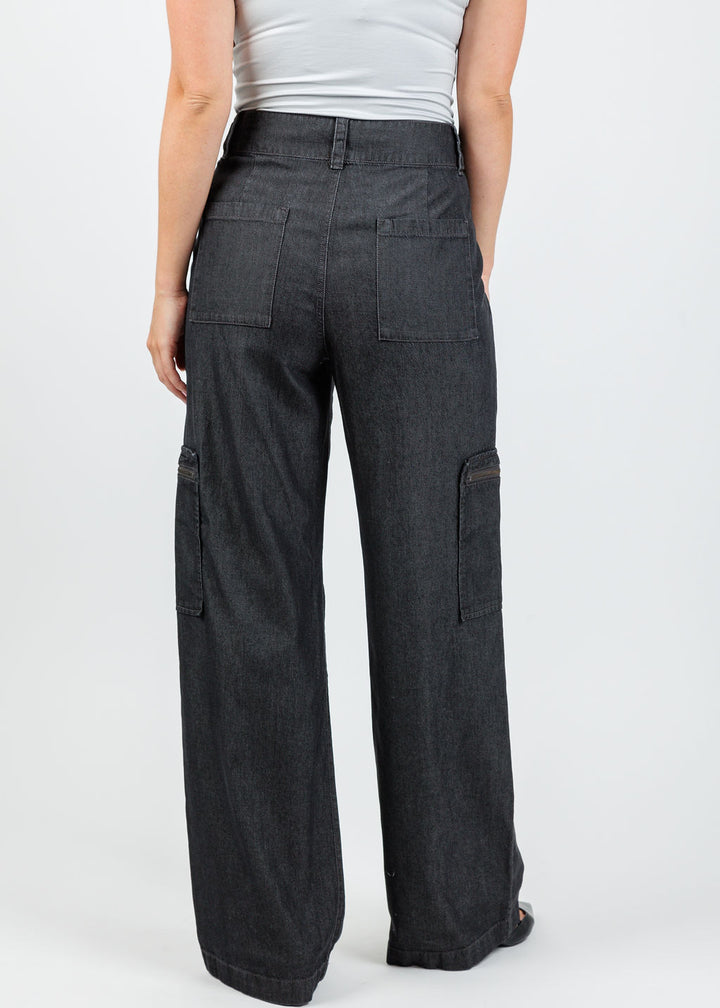Hinson Wu Danni Denim Cargo Pants in Black Wash available at Barbara Katz