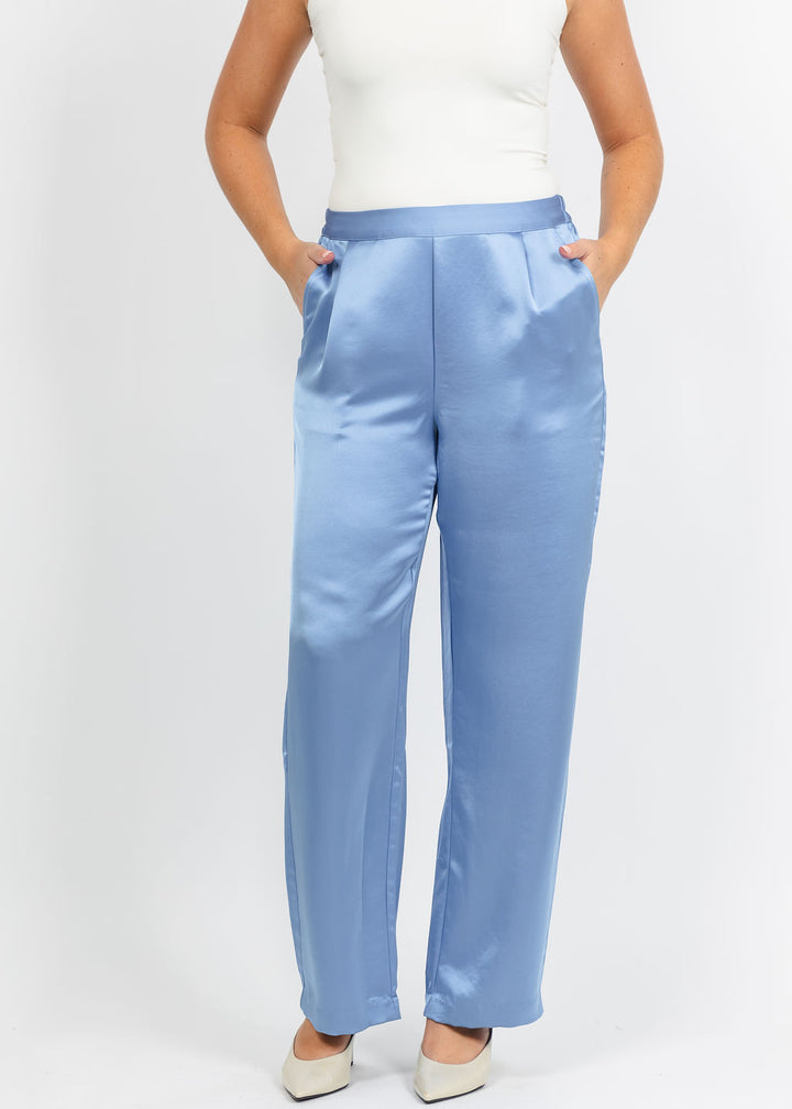 Hinson Wu Hostess Liquid Satin Pant in Sky Blue available at Barbara Katz